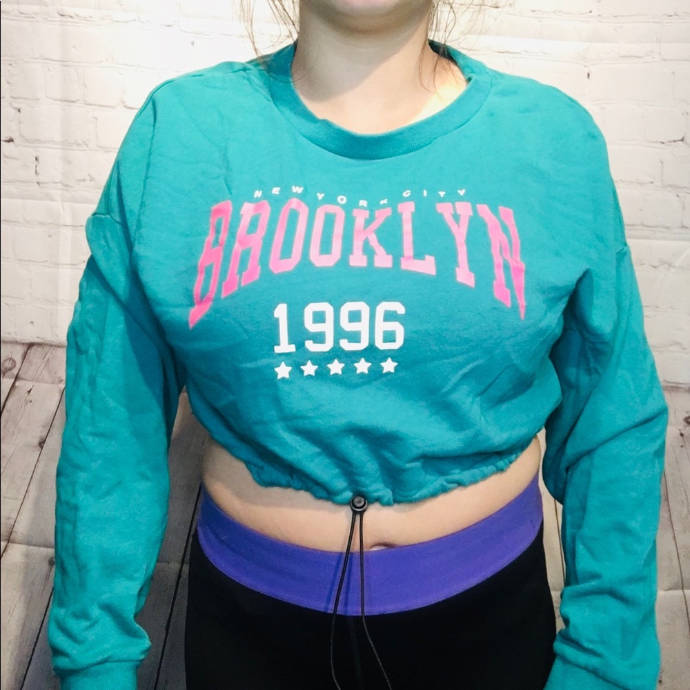 Turquoise crop top sweatshirt